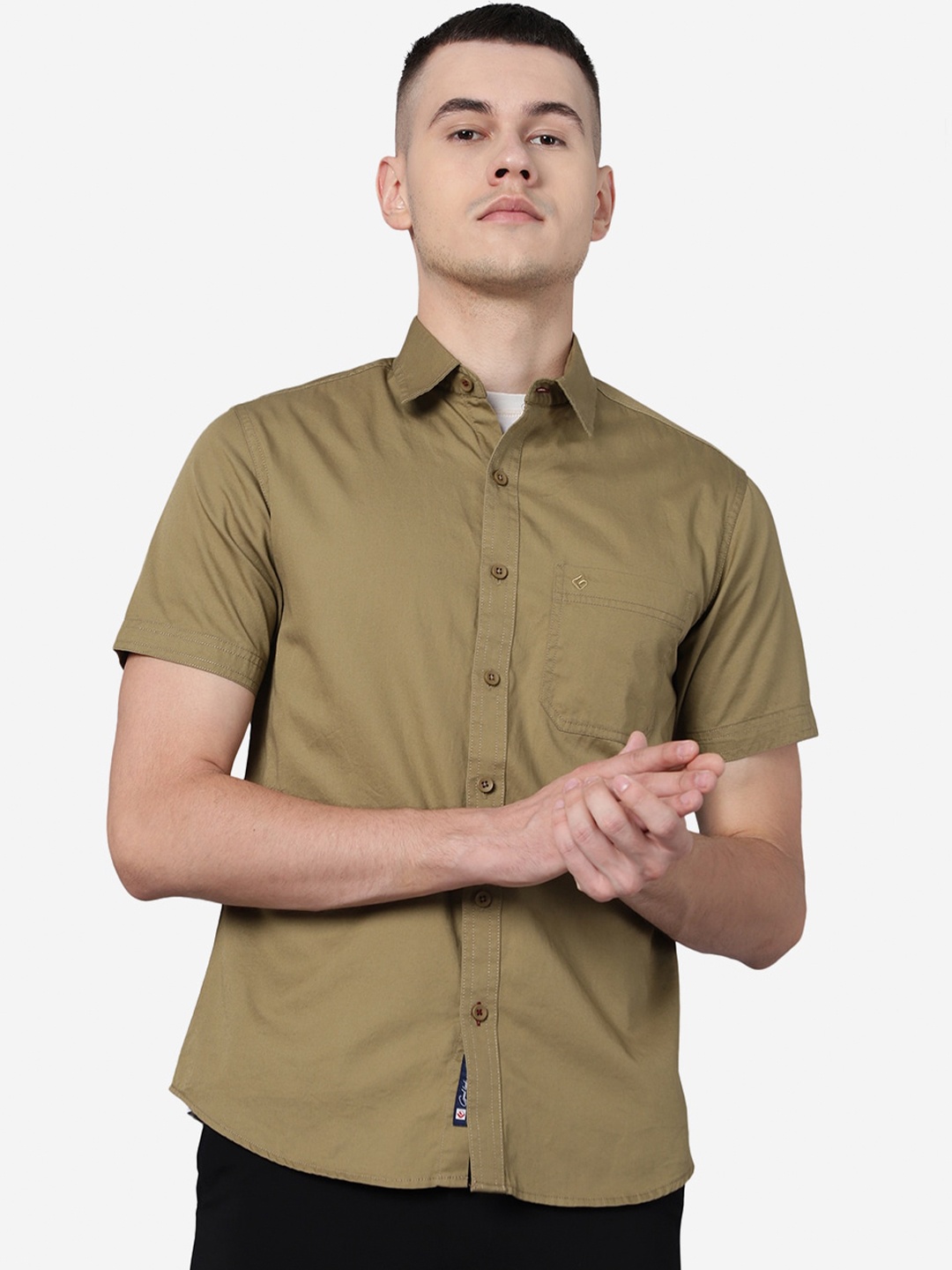 

Greenfibre Spread Collar Cotton Shirt, Khaki