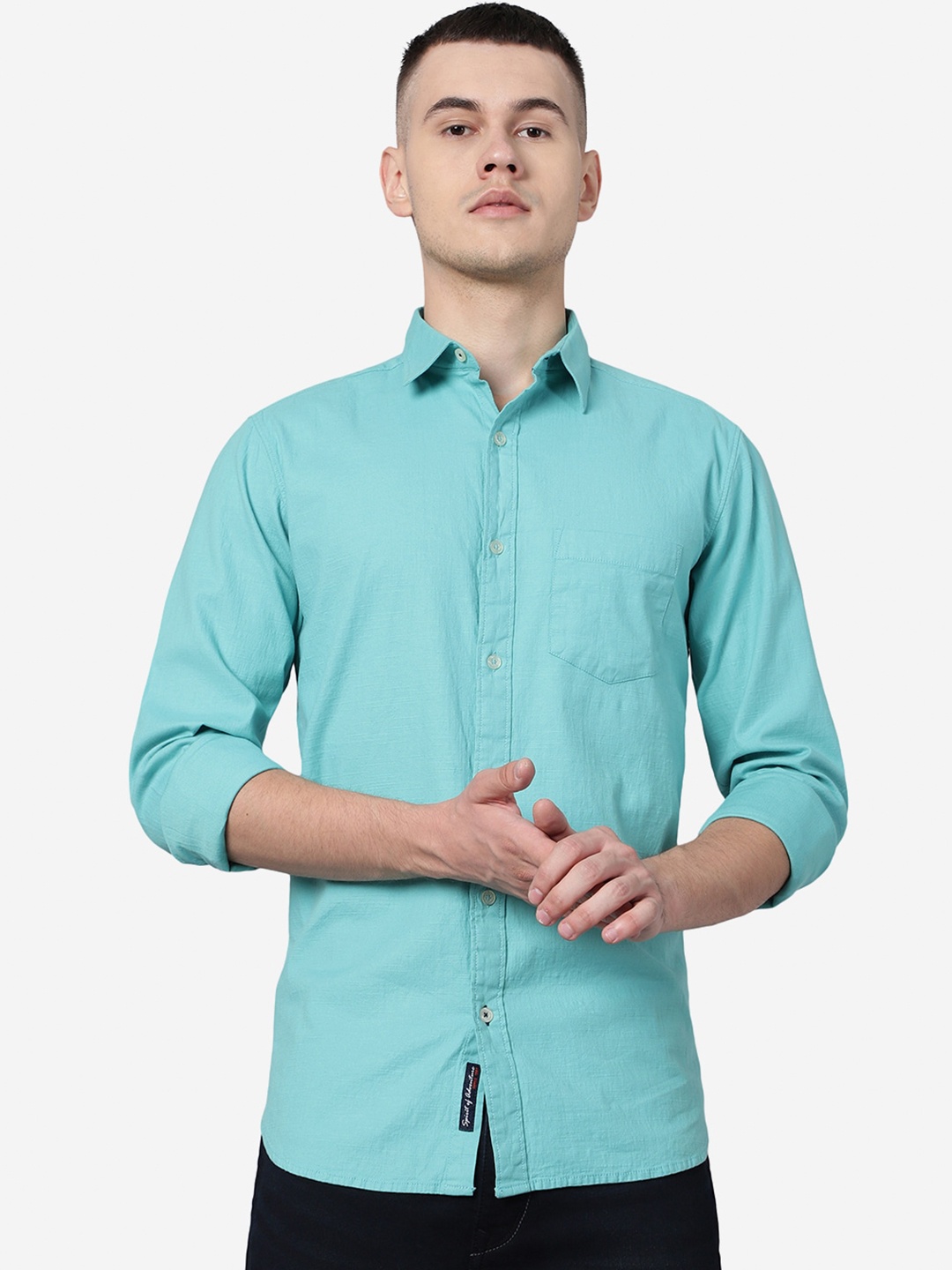 

JADE BLUE Spread Collar Slim Fit Casual Pure Cotton Shirt