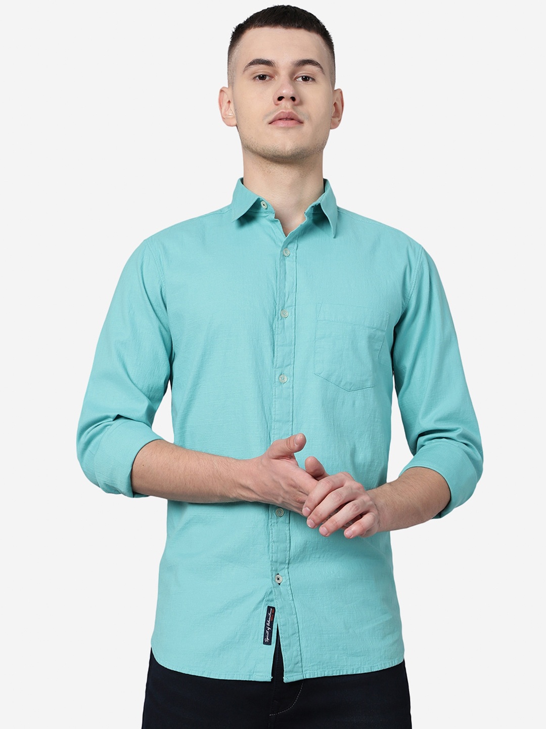 

JADE BLUE Slim Fit Spread Collar Casual Pure Cotton Shirt