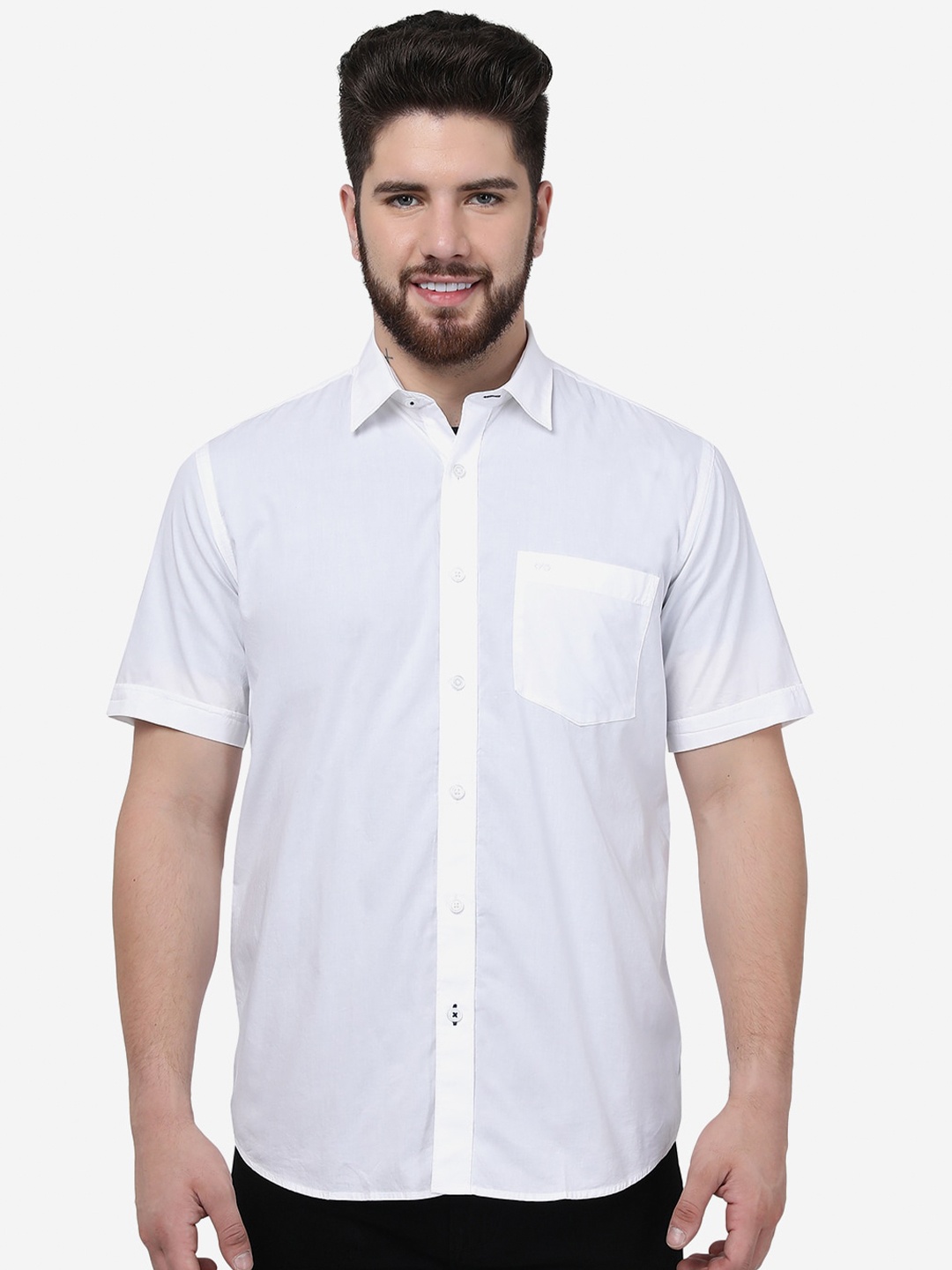 

JADE BLUE Spread Collar Slim Fit Casual Pure Cotton Shirt, White