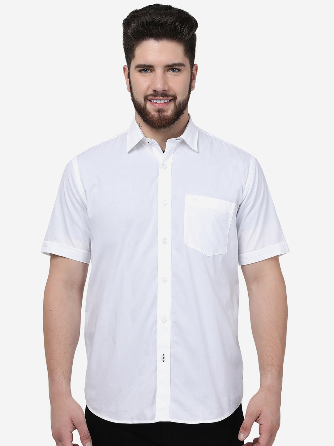 

JADE BLUE Spread Collar Slim Fit Casual Cotton Shirt, White
