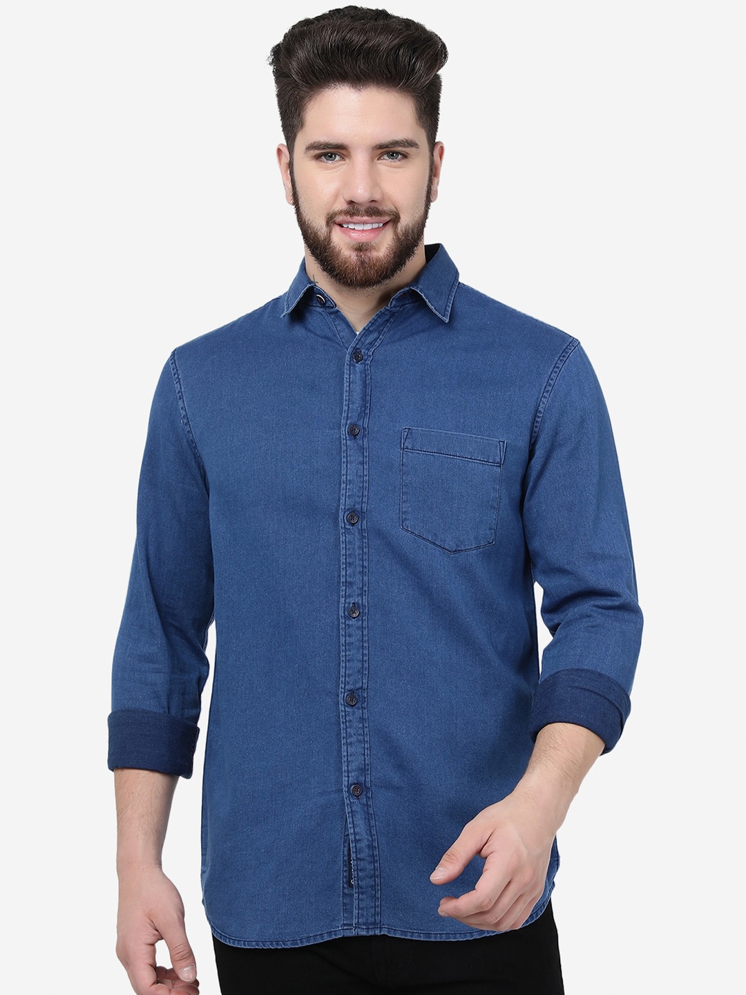 

JADE BLUE Spread Collar Slim Fit Casual Pure Cotton Shirt