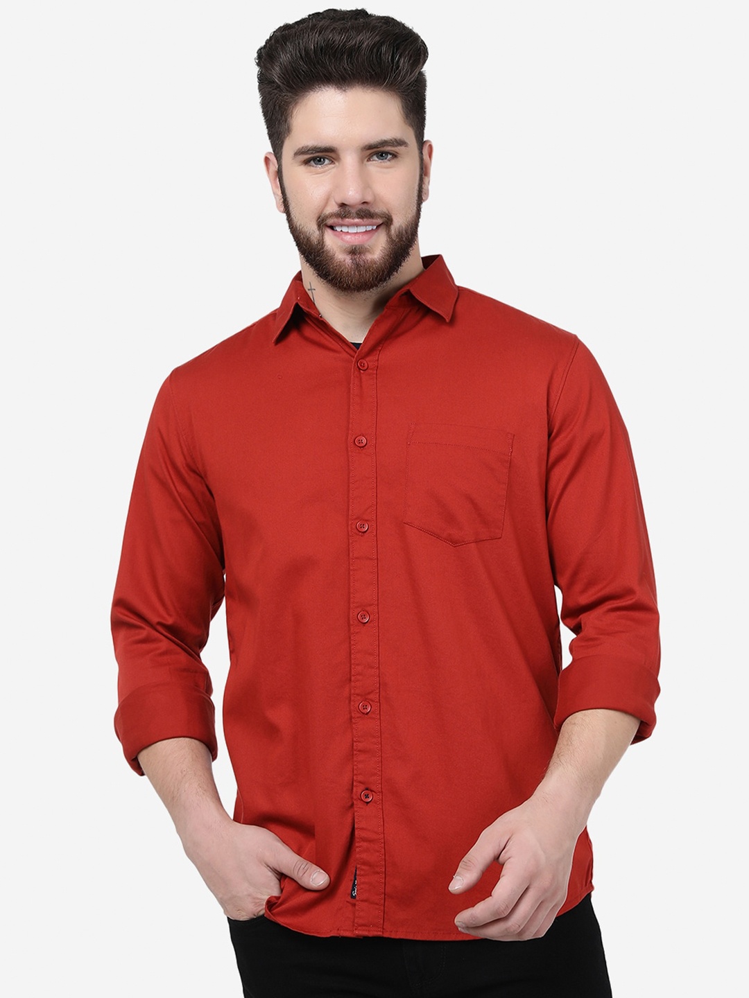 

JADE BLUE Slim Fit Spread Collar Casual Pure Cotton Shirt, Red