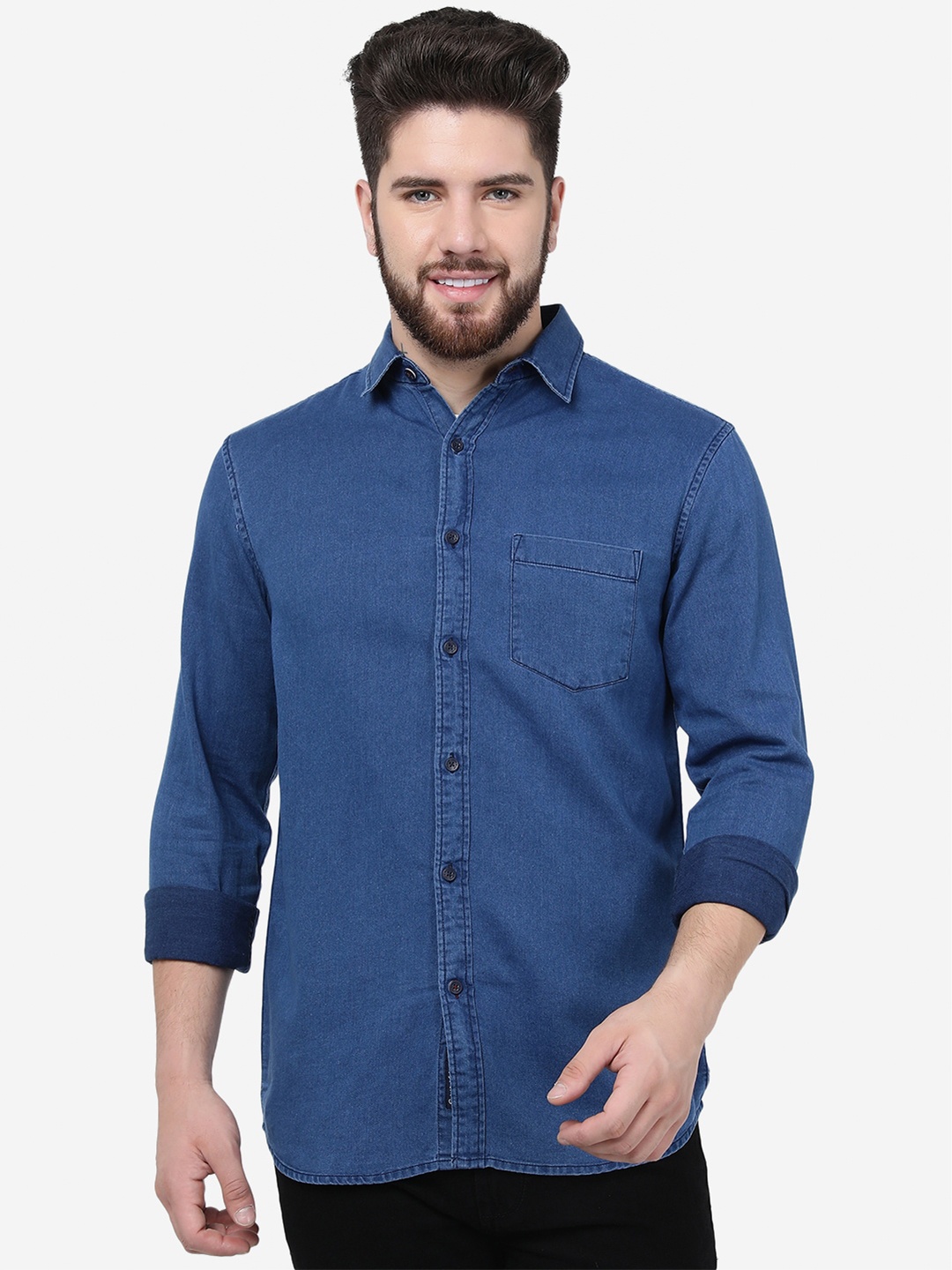 

JADE BLUE Spread Collar Slim Fit Casual Pure Cotton Shirt