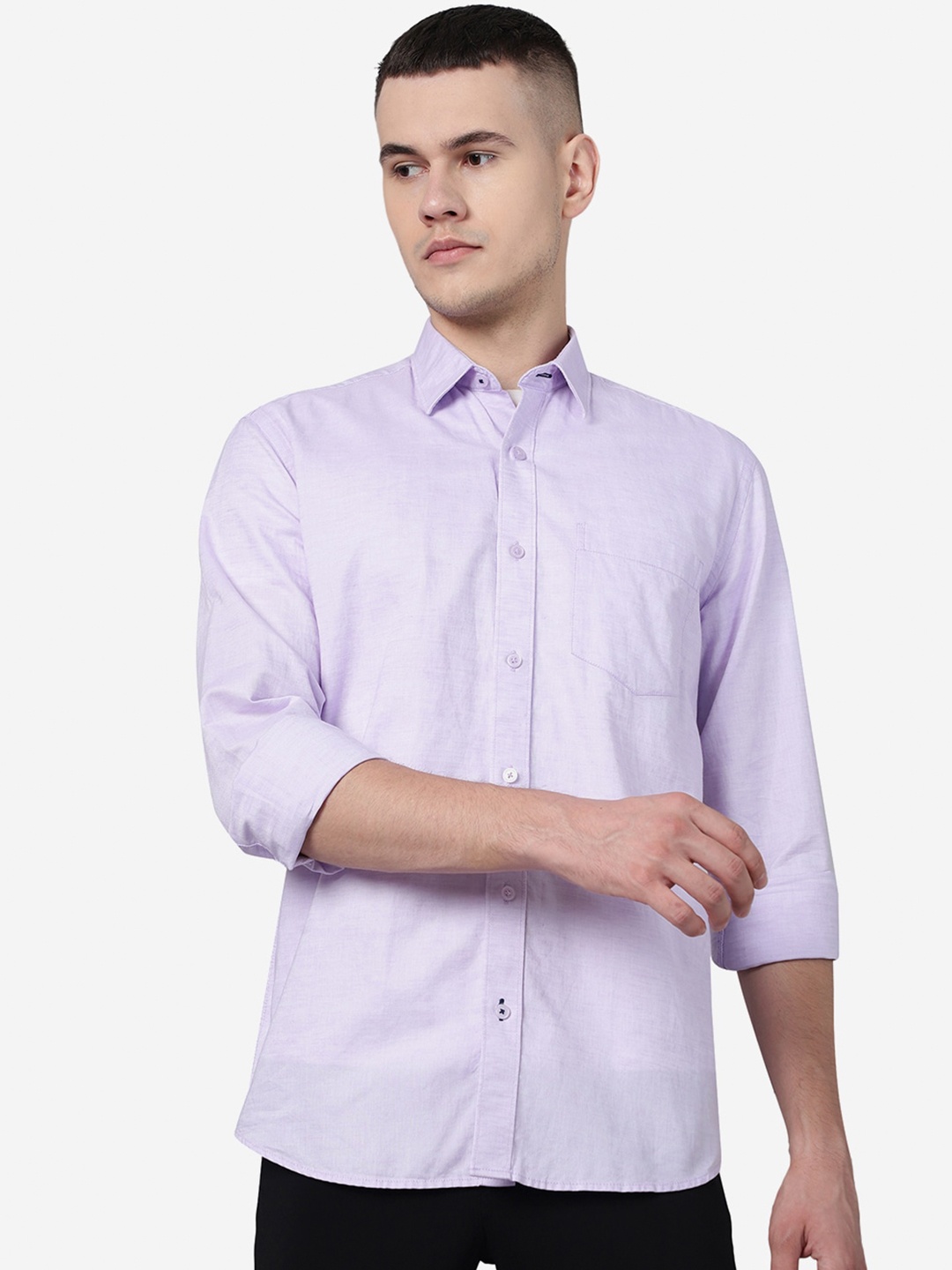 

JADE BLUE Spread Collar Slim Fit Casual Pure Cotton Shirt, Purple