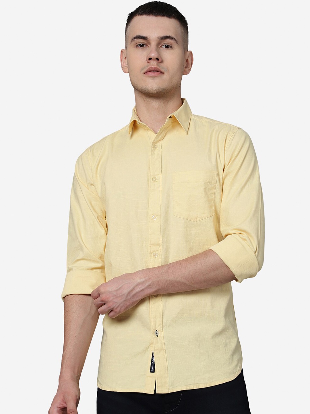 

JADE BLUE Spread Collar Slim Fit Casual Pure Cotton Shirt, Yellow