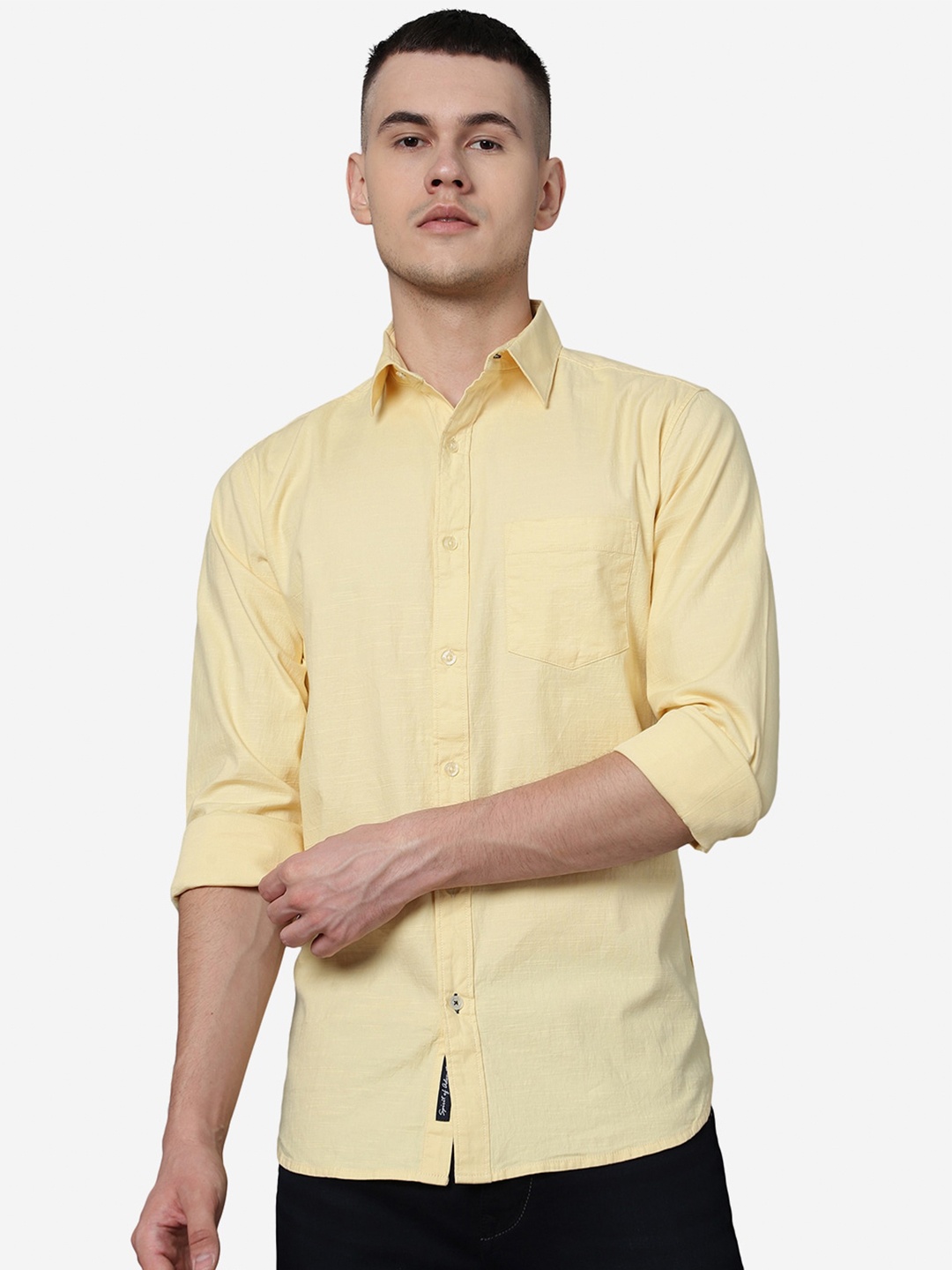 

JADE BLUE Spread Collar Slim Fit Casual Pure Cotton Shirt, Yellow