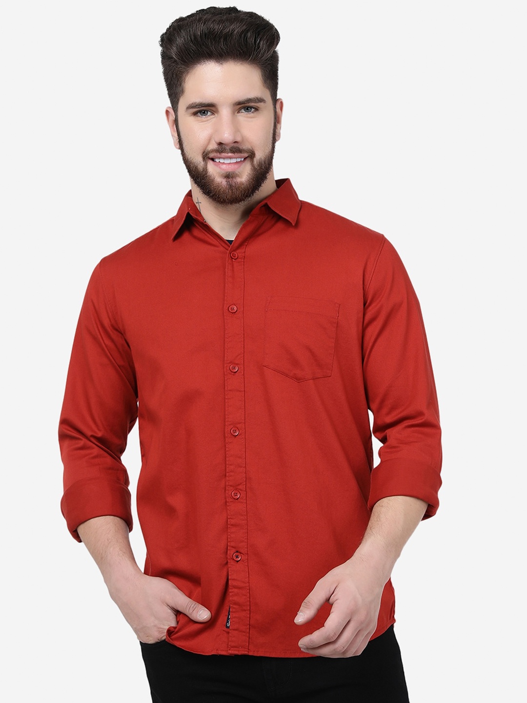 

JADE BLUE Spread Collar Slim Fit Casual Pure Cotton Shirt, Red