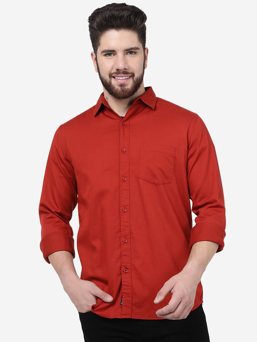

JADE BLUE Spread Collar Slim Fit Casual Pure Cotton Shirt, Red