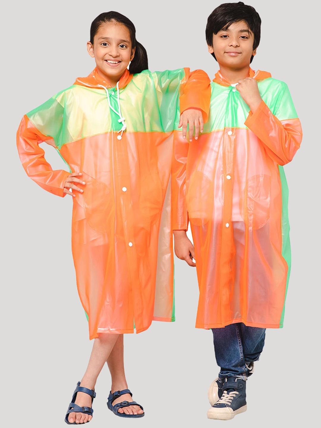 

THE CLOWNFISH Kids Long Sleeves Waterproof PVC Longline Rain Jacket, Orange