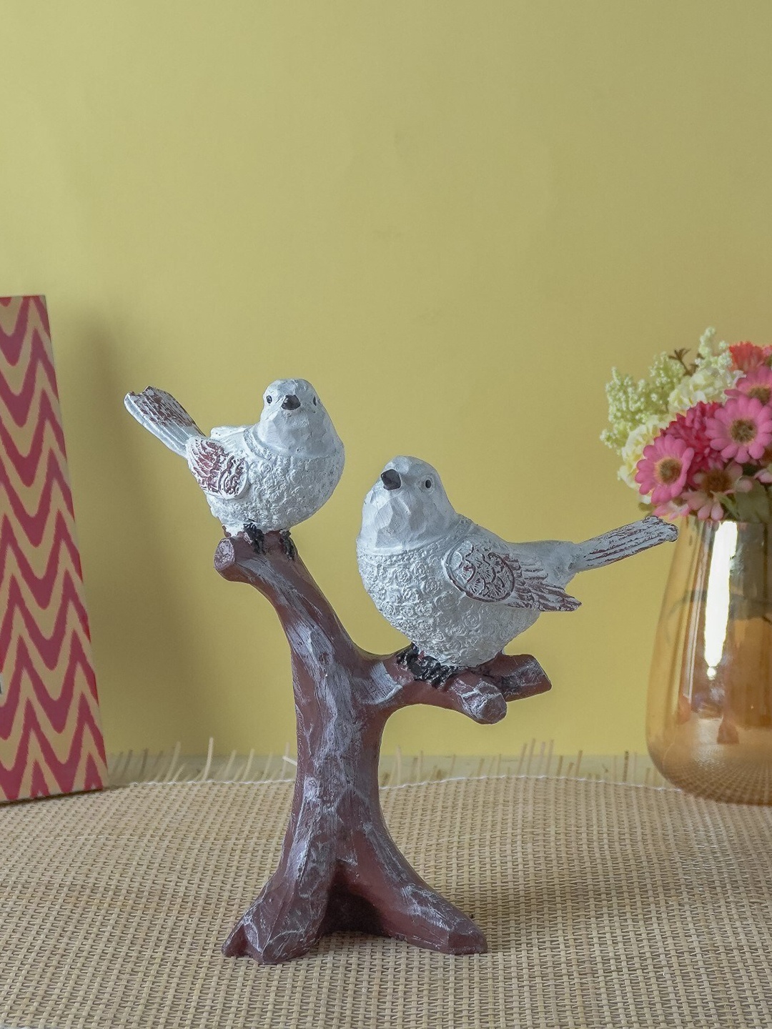 

The Decor Mart White & Brown Sparrow Bird On Tree Showpiece