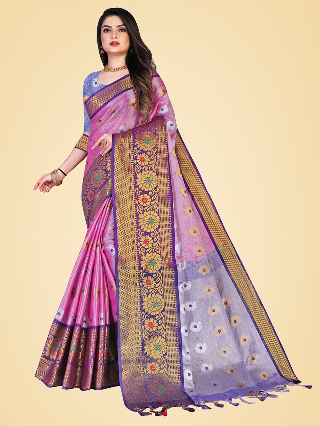 

N N ENTERPRISE Paisley Woven Design Zari Kanjeevaram Saree, Purple