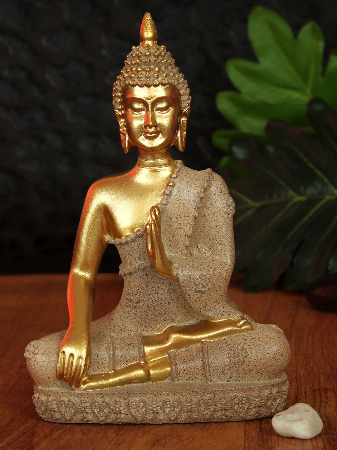 

TIED RIBBONS Gold Toned Meditating Lord Buddha Statue Idol Showpiece