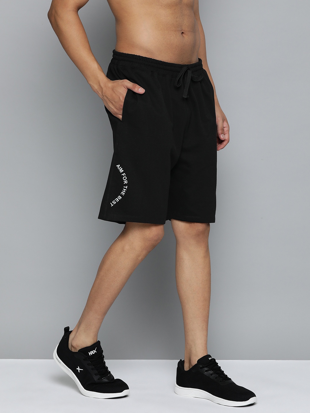

HRX by Hrithik Roshan Men Typography Printed Bio-Wash Training or Gym Shorts, Black