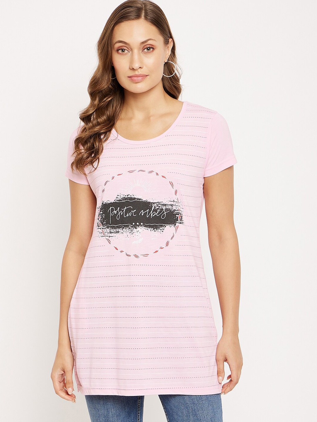 

VERO AMORE Striped Longline Cotton T-shirt, Pink