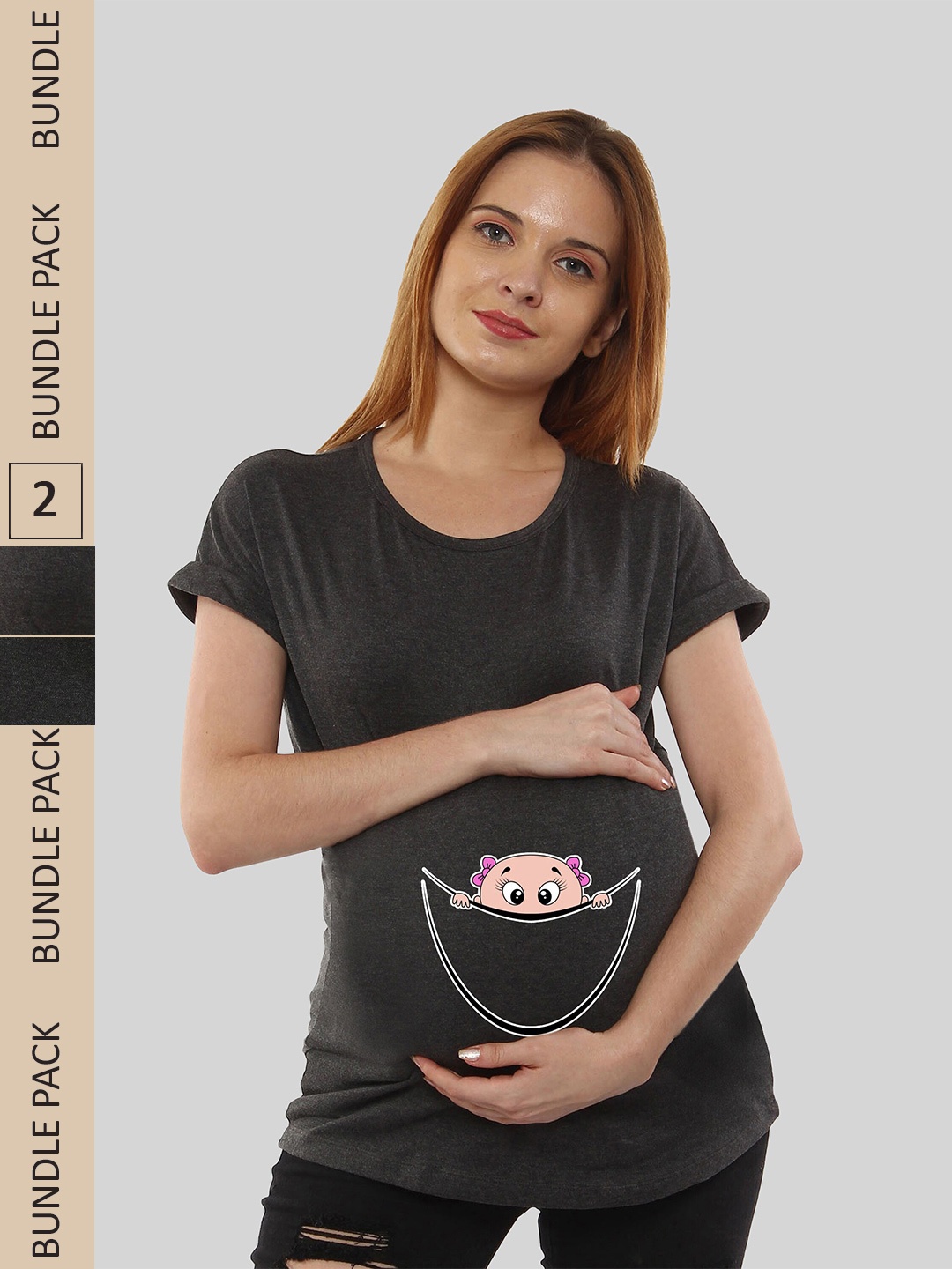 

SillyBoom Pack Of 2 Printed Cotton Pregnancy Feeding T-Shirt, Charcoal