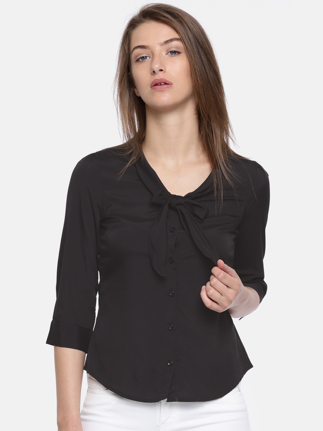 

Wills Lifestyle Women Black Solid Shirt Style Top