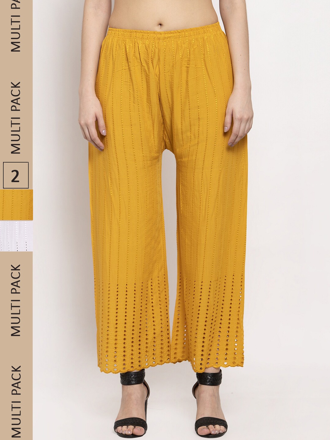 

borse lele Women Pack Of 2 Wide Leg Palazzos, Yellow