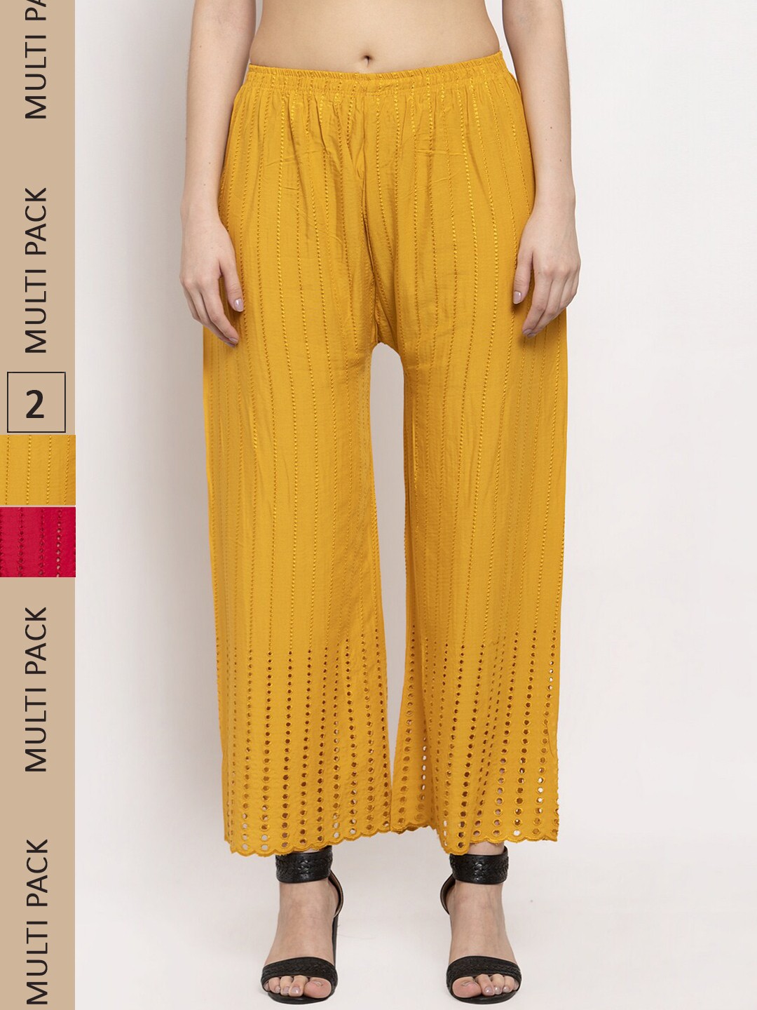 

borse lele Women Pack Of 2 Self Design Flared Palazzos, Yellow