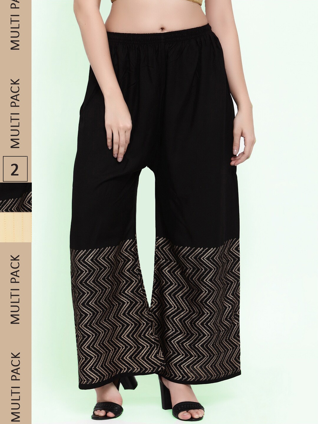 

borse lele Women Pack Of 2 Hem Design Knitted Palazzos, Black