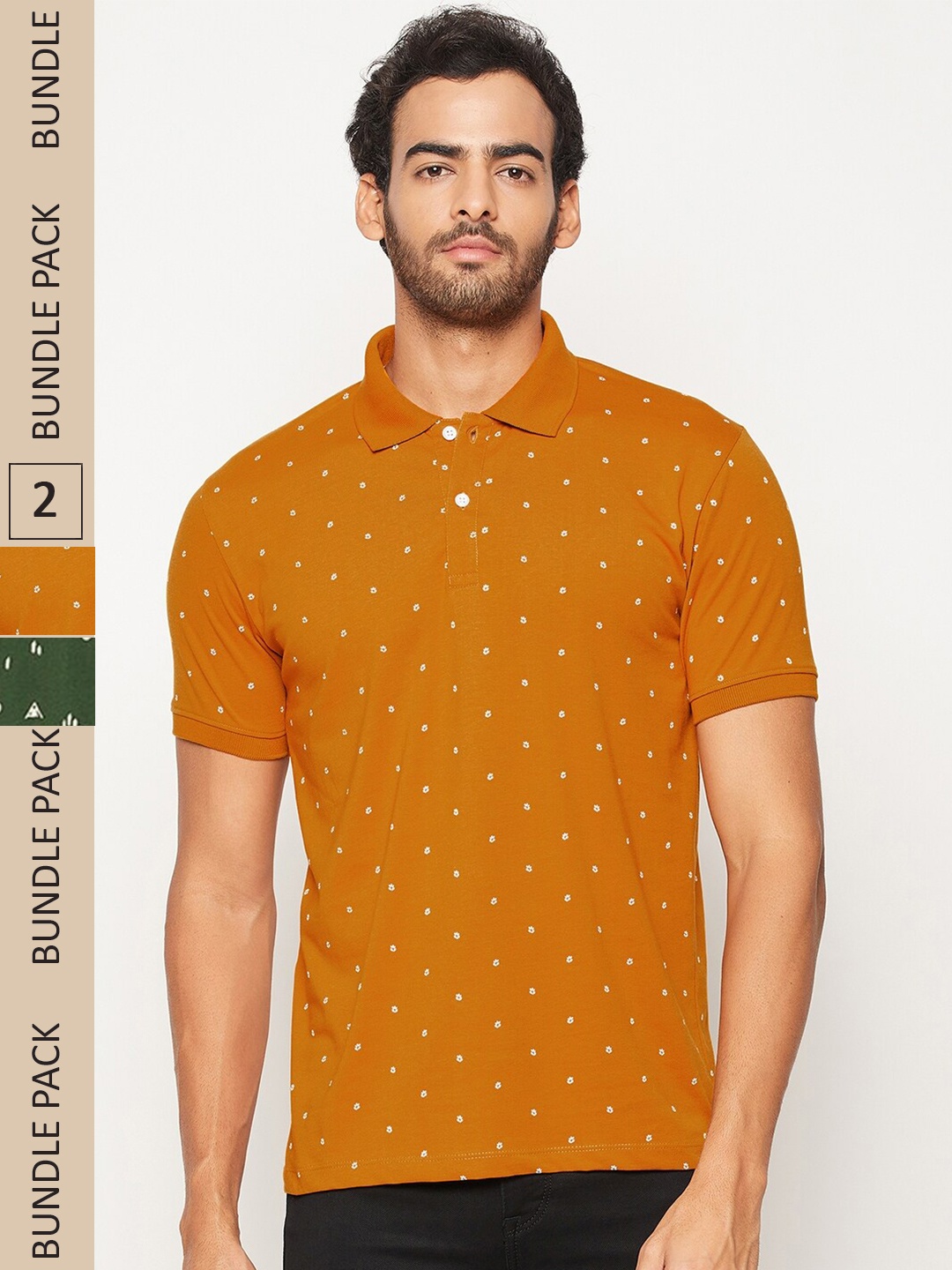 

WILD WEST Pack Of 2 Conversational Printed Polo Collar T-shirt, Orange