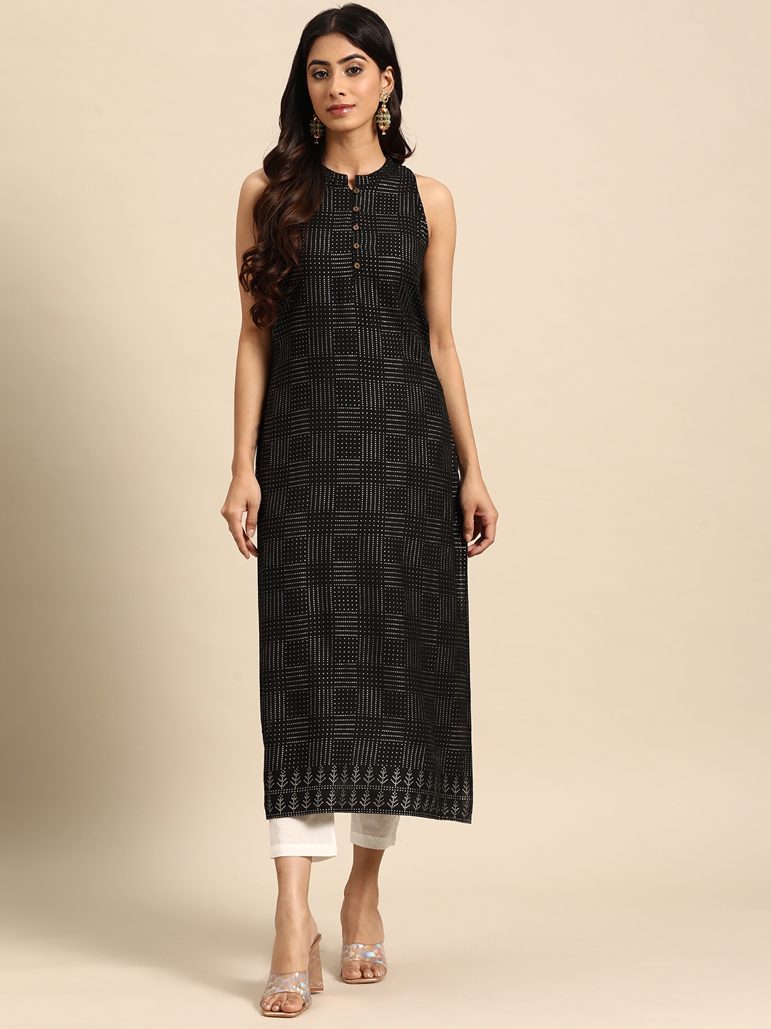 

all about you Printed Mandarian collar Kurta, Black