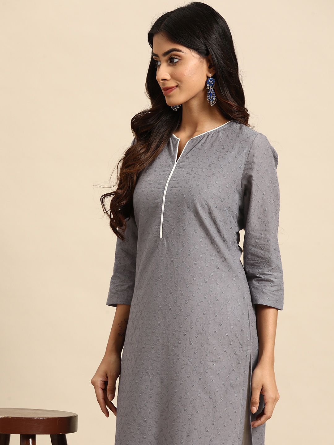 

all about you V- Neck Kurta, Grey