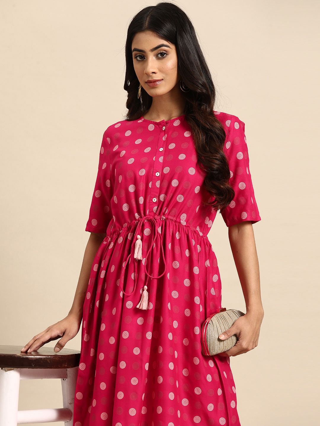 

all about you Ethnic Motifs Printed Kurta, Fuchsia