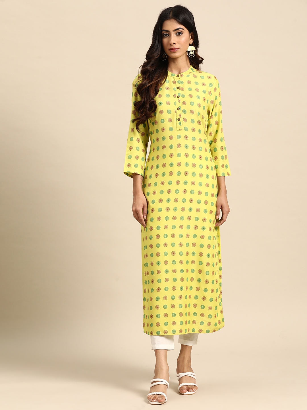 

all about you Ethnic Motifs Printed Kurta, Lime green