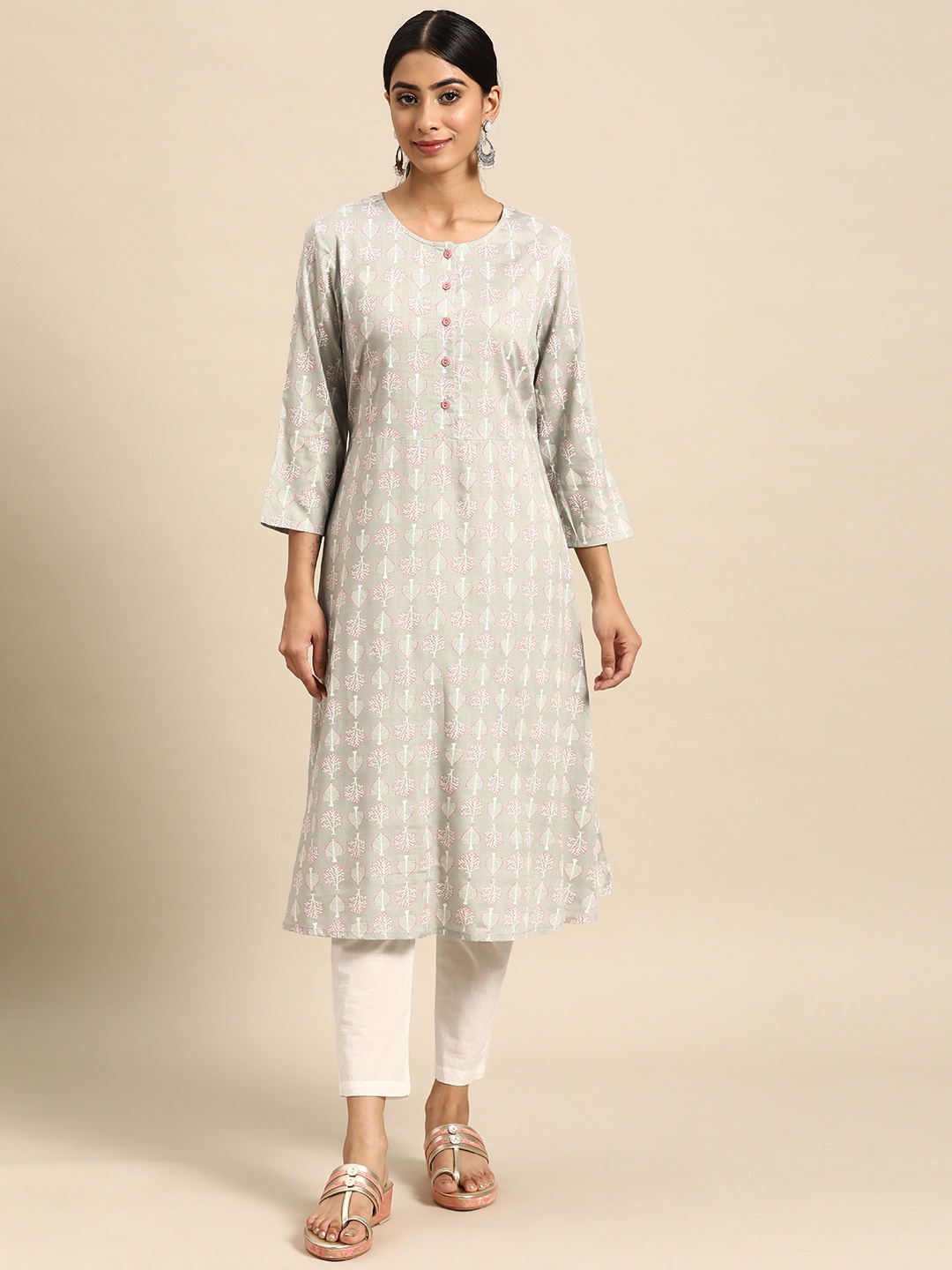 

all about you Floral Printed Floral Kurta, Grey
