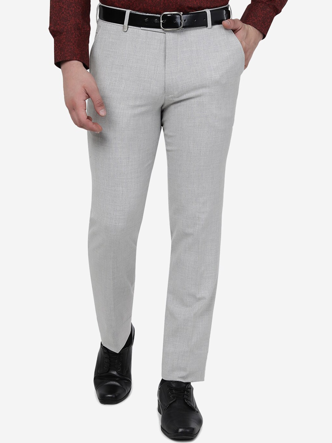 

JB STUDIO Men Mid Rise Plain Slim Fit Formal Trousers, Grey