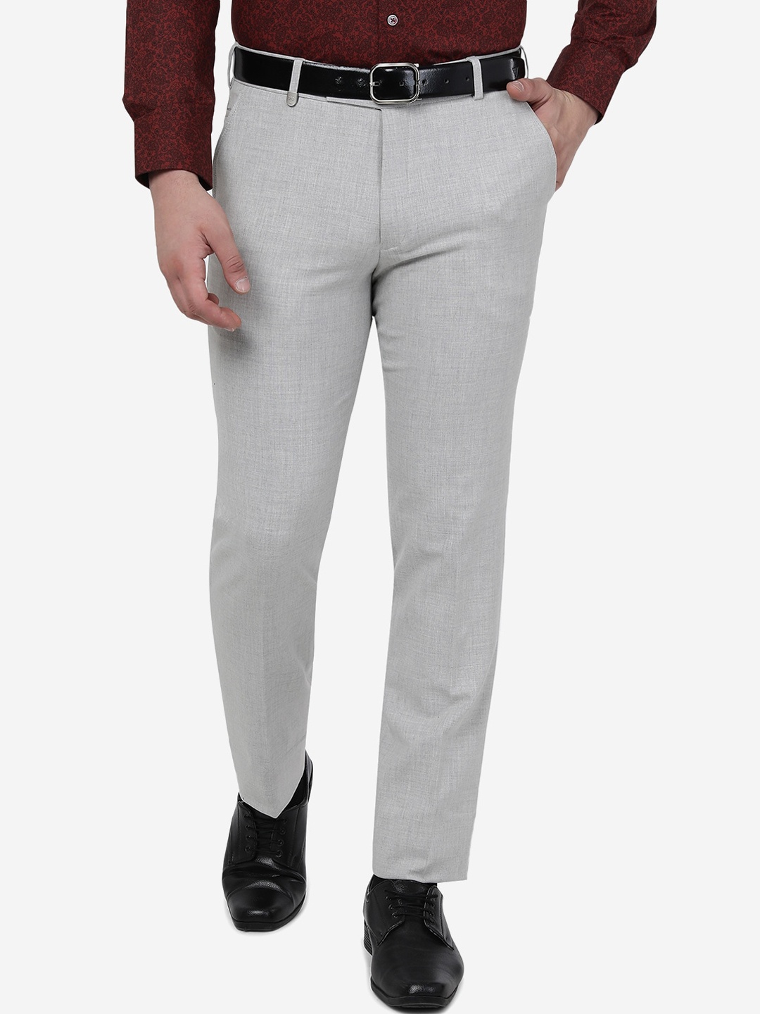 

JB STUDIO Men Mid Rise Plain Slim Fit Formal Trousers, Grey