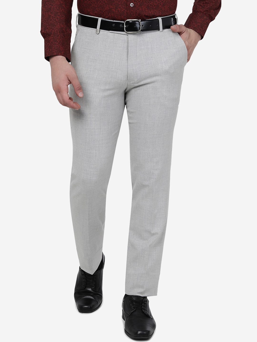 

JB STUDIO Men Mid Rise Plain Slim Fit Formal Trousers, Grey