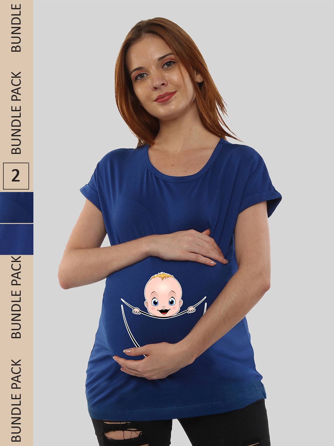 

SillyBoom Pack Of 2 Printed Cotton Pregnancy Feeding T-Shirt, Blue