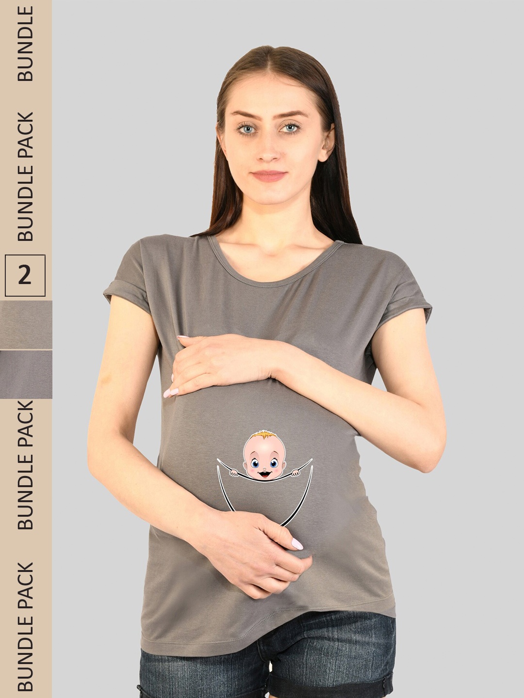 

SillyBoom Pack Of 2 Printed Cotton Pregnancy Feeding T-Shirt, Grey