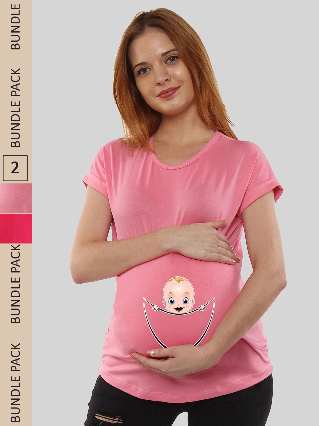 

SillyBoom Pack Of 2 Printed Cotton Pregnancy Feeding T-Shirt, Pink