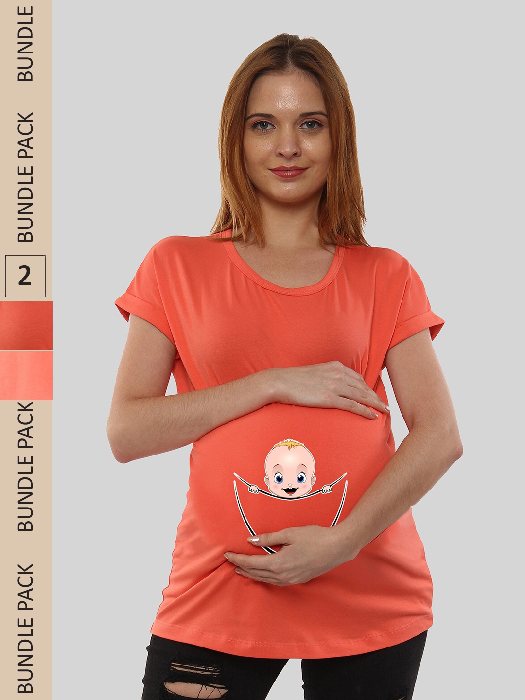 

SillyBoom Pack Of 2 Printed Cotton Pregnancy Feeding T-Shirt, Orange