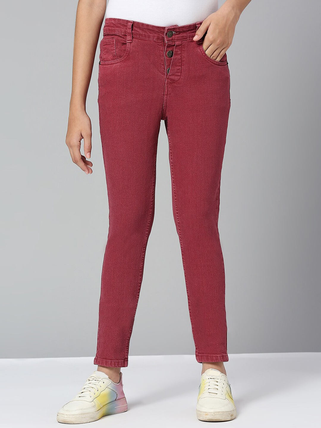 

JUSTICE Girls Mid-Rise Slim Fit Clean Look Jeans, Red