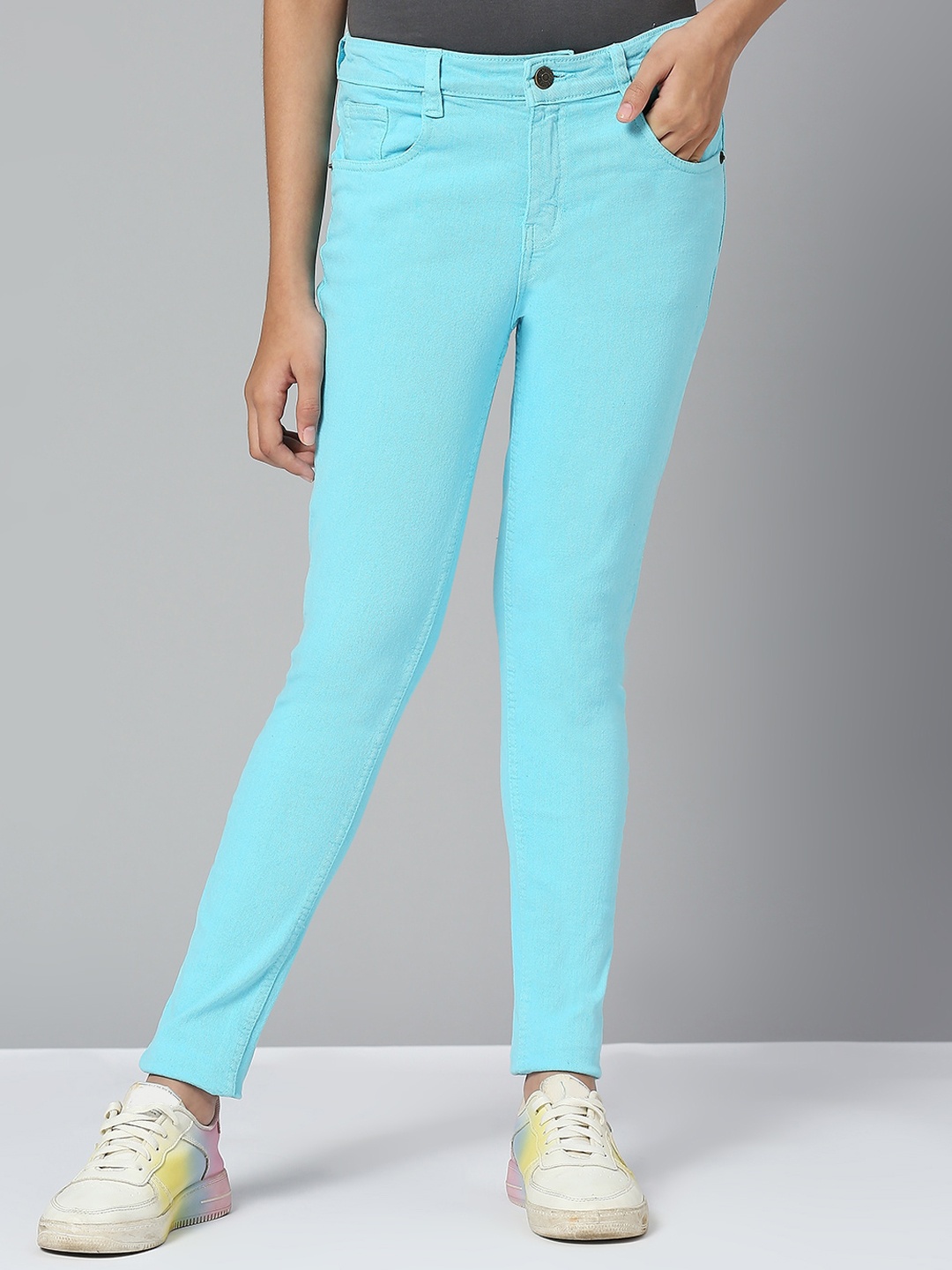 

JUSTICE Girls Mid-Rise Slim Fit Jeans, Turquoise blue