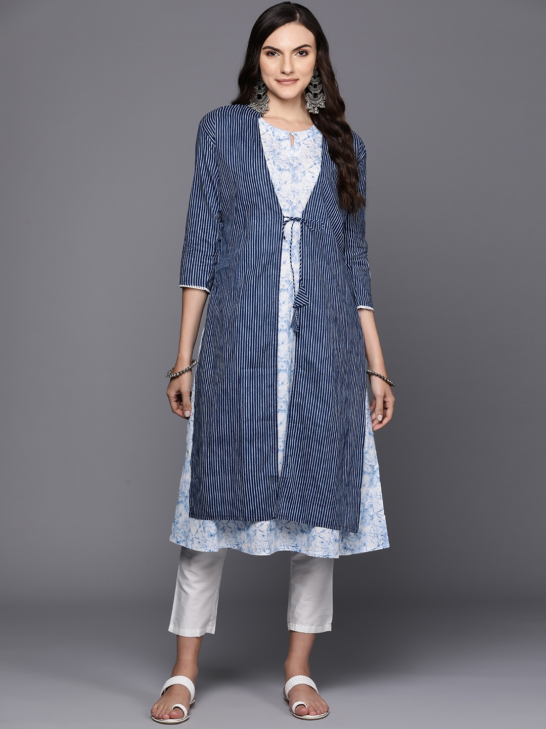 

Indo Era Abstract Printed A-Line Kurta with Jacket, Blue