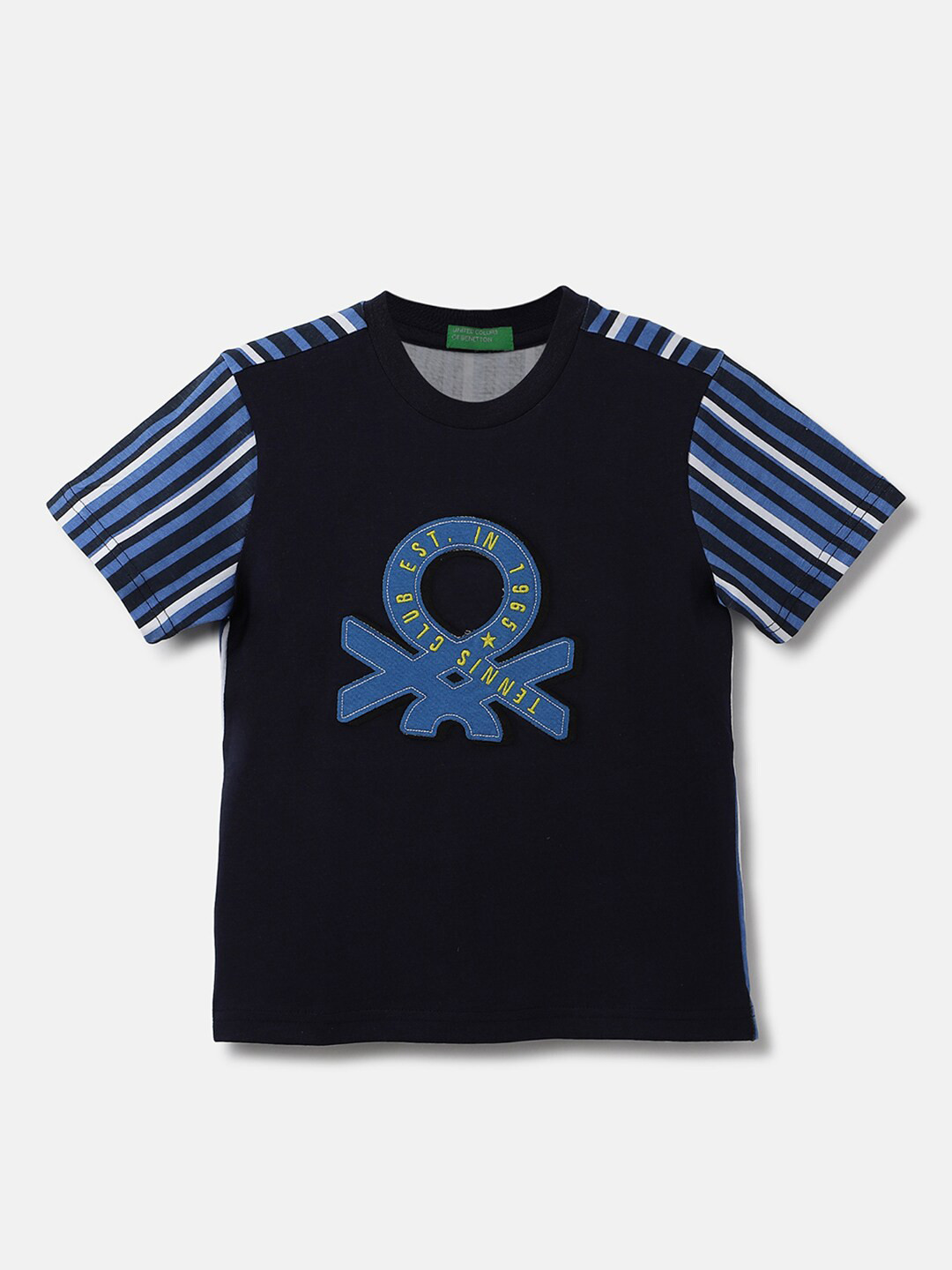 

United Colors of Benetton Boys Striped Cotton T-shirt, Navy blue