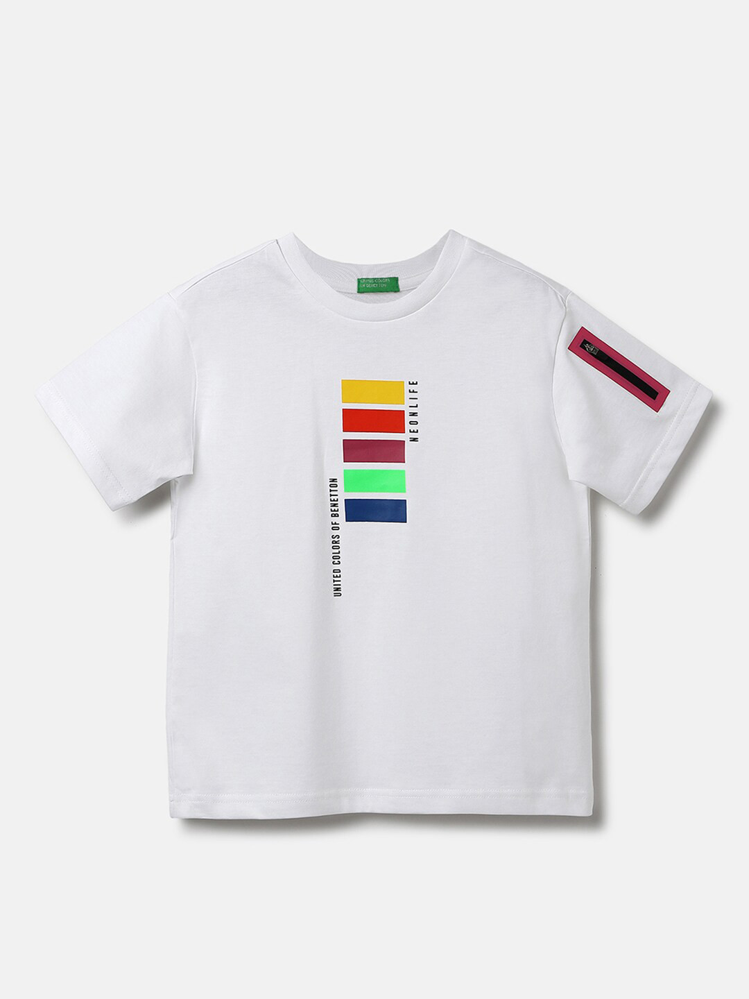 

United Colors of Benetton Boys Graphic Printed Cotton T-shirt, White