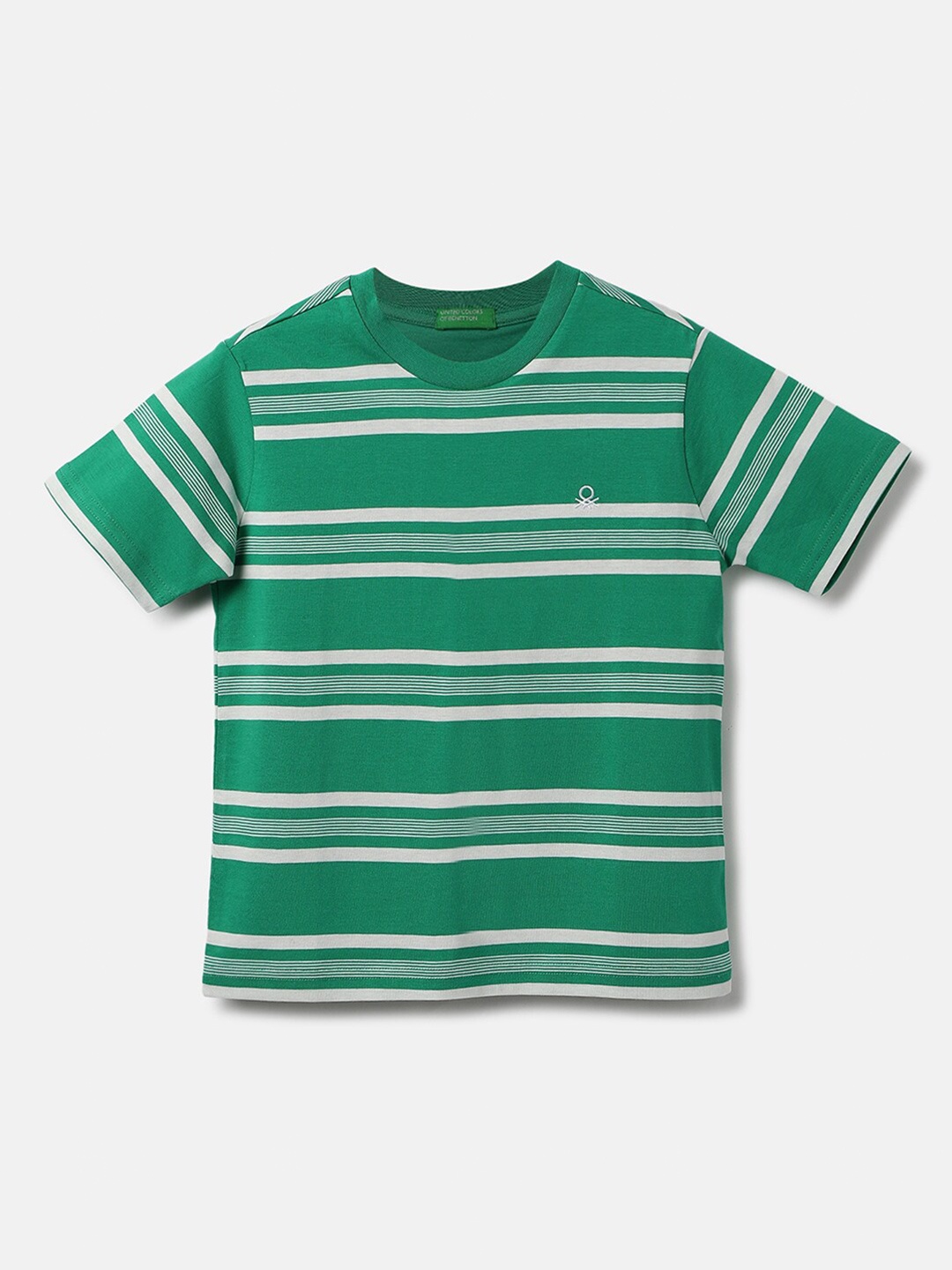 

United Colors of Benetton Boys Striped Cotton T-shirt, Green
