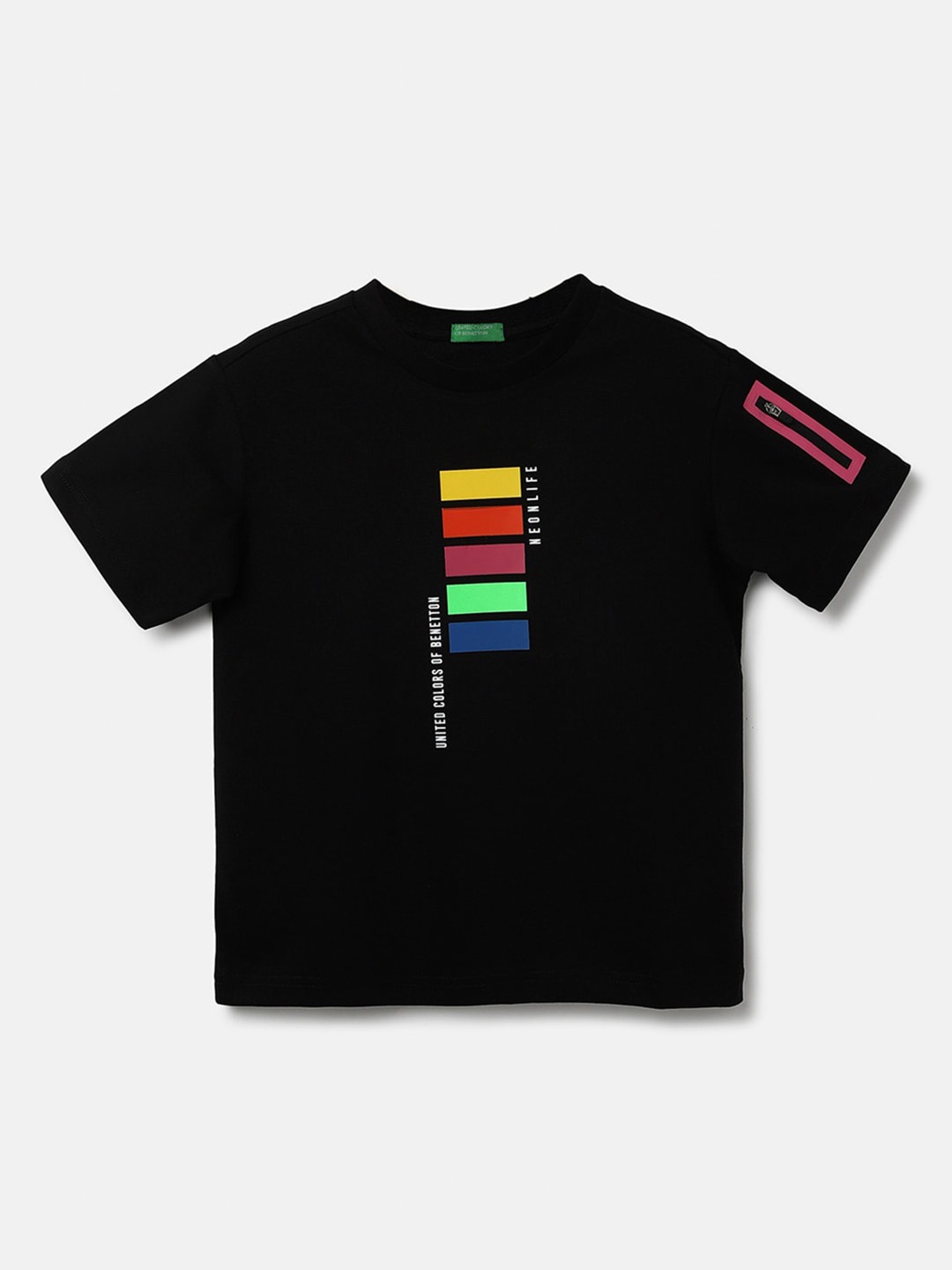 

United Colors of Benetton Boys Graphic Printed Cotton T-shirt, Black