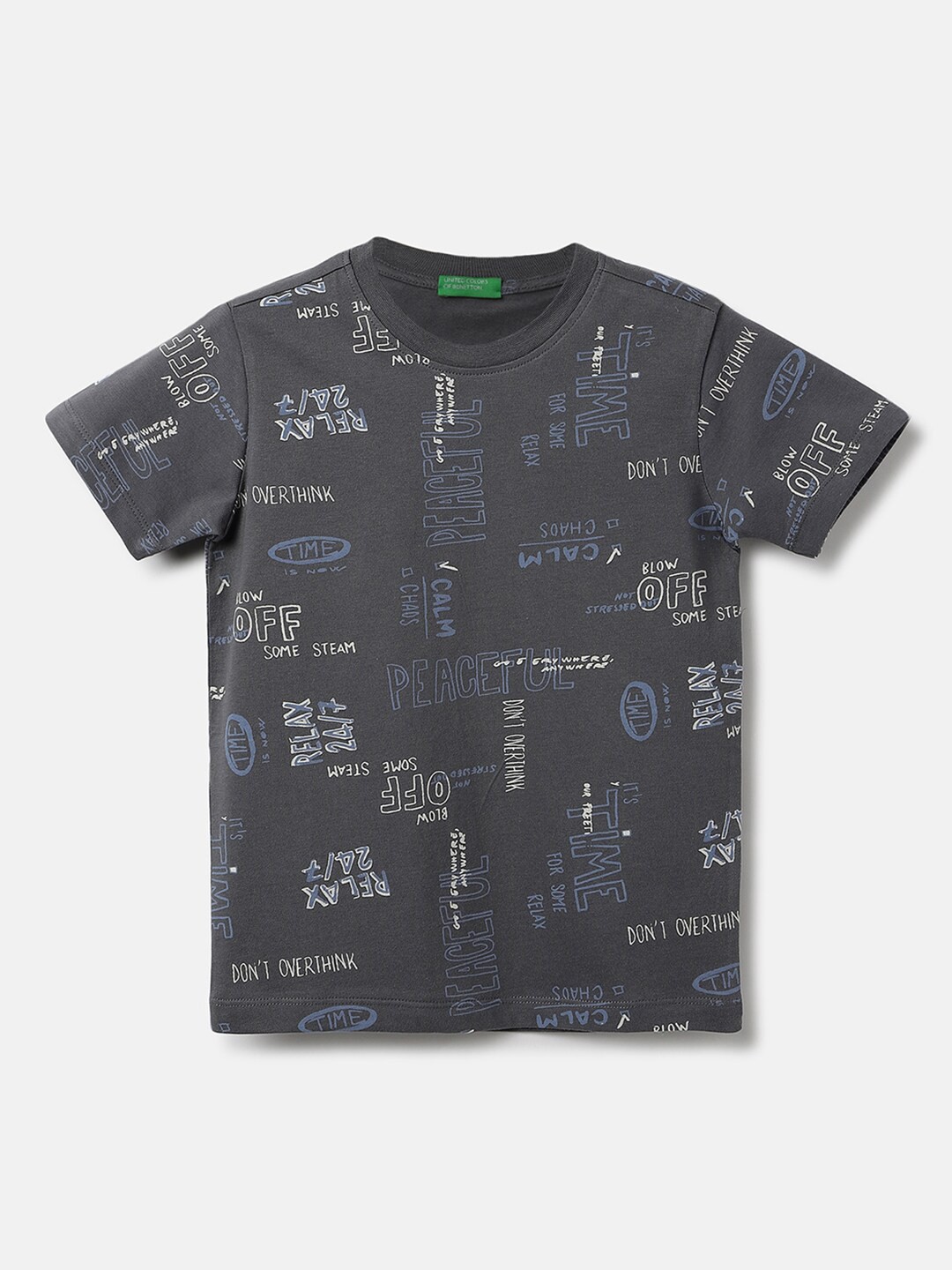 

United Colors of Benetton Boys Typography Printed Cotton T-shirt, Charcoal