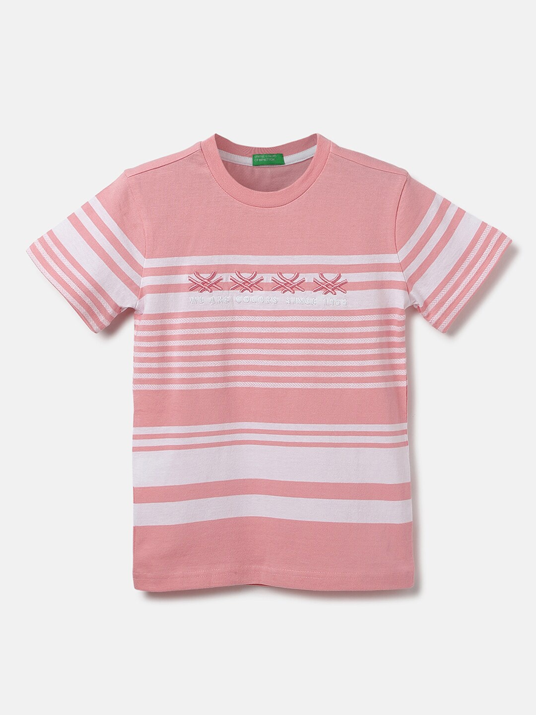 

United Colors of Benetton Boys Striped Cotton T-shirt, Pink