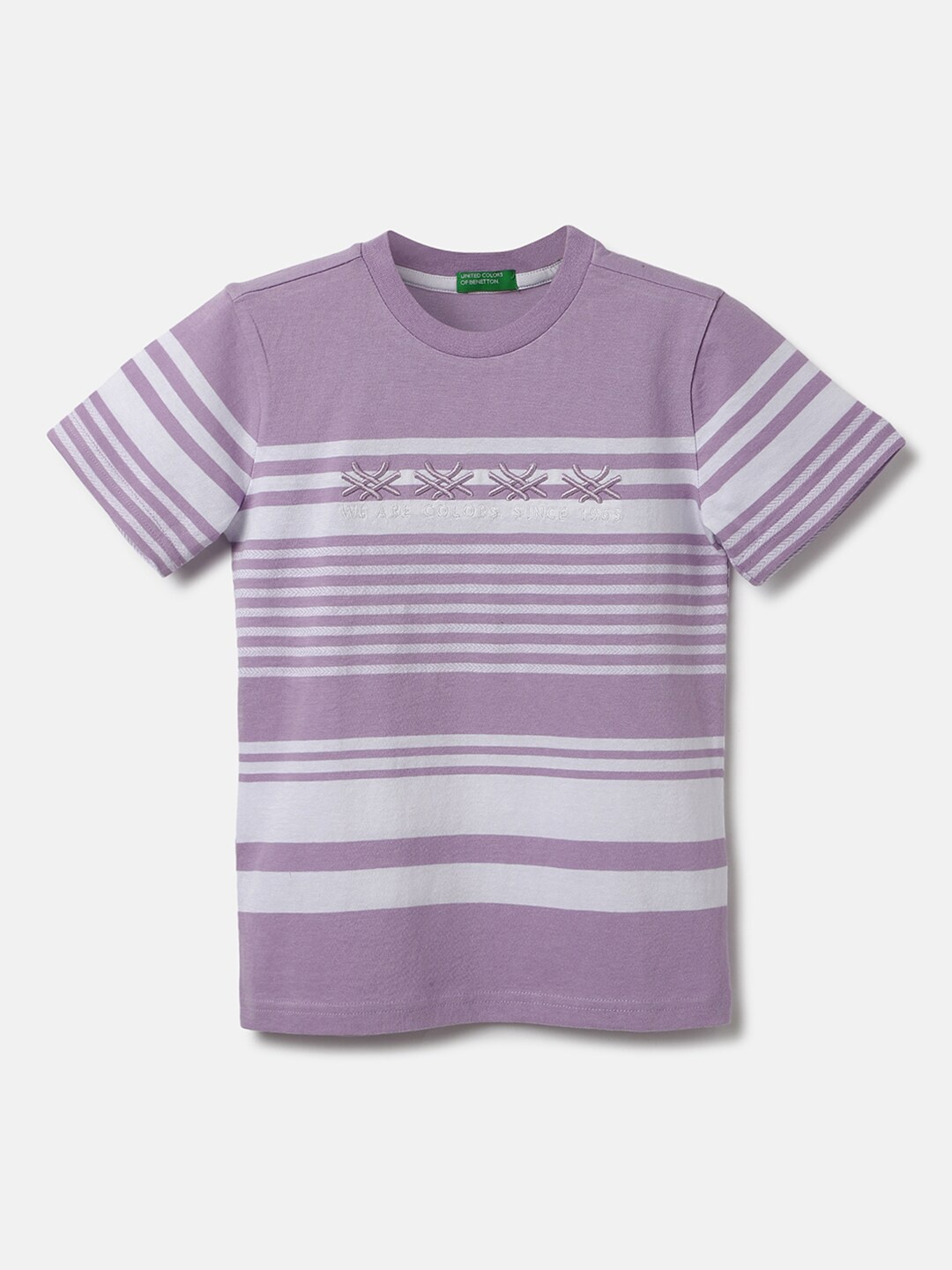 

United Colors of Benetton Boys Striped Cotton T-shirt, Purple