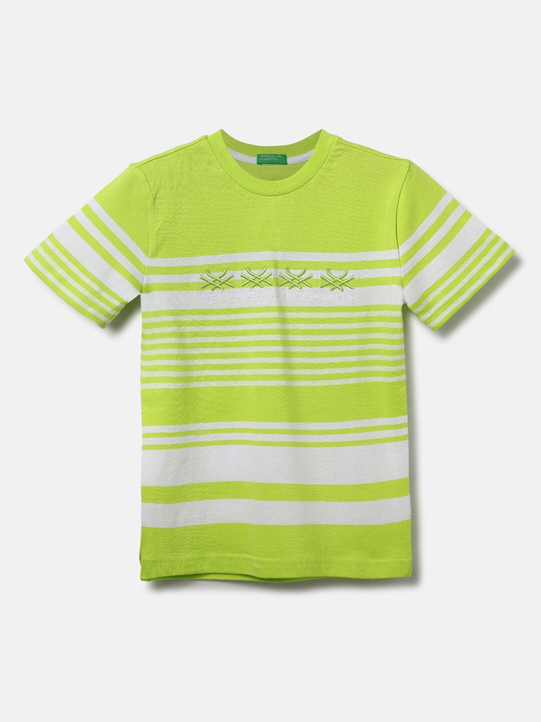 

United Colors of Benetton Boys Striped Cotton T-shirt, Green