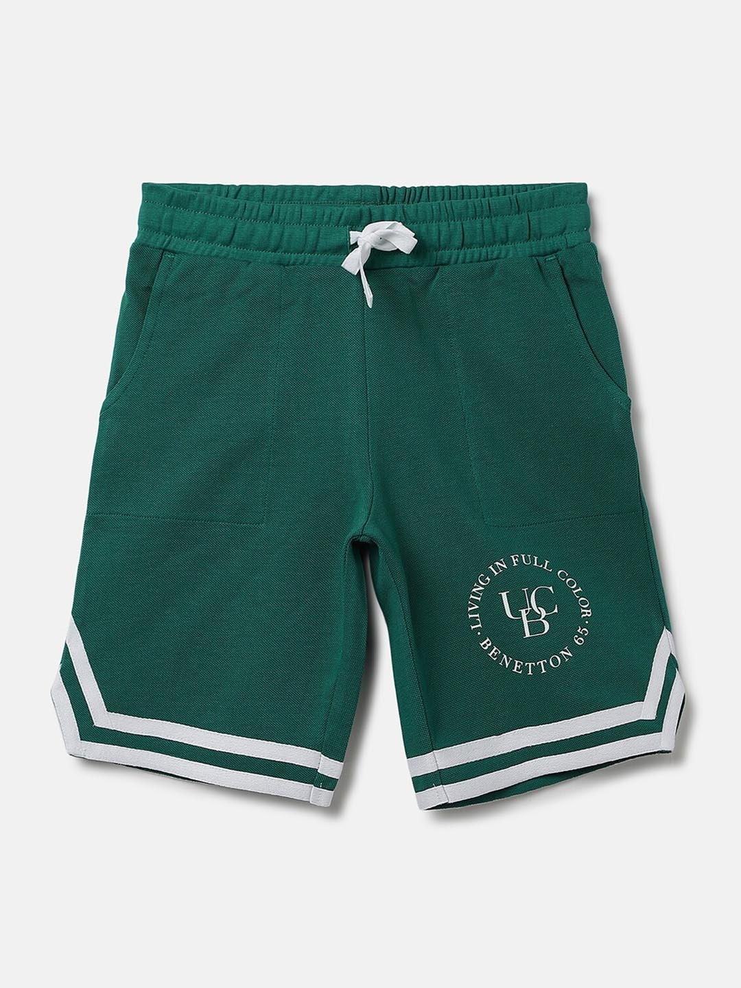 

United Colors of Benetton Boys Horizontal Striped Cotton Shorts, Green