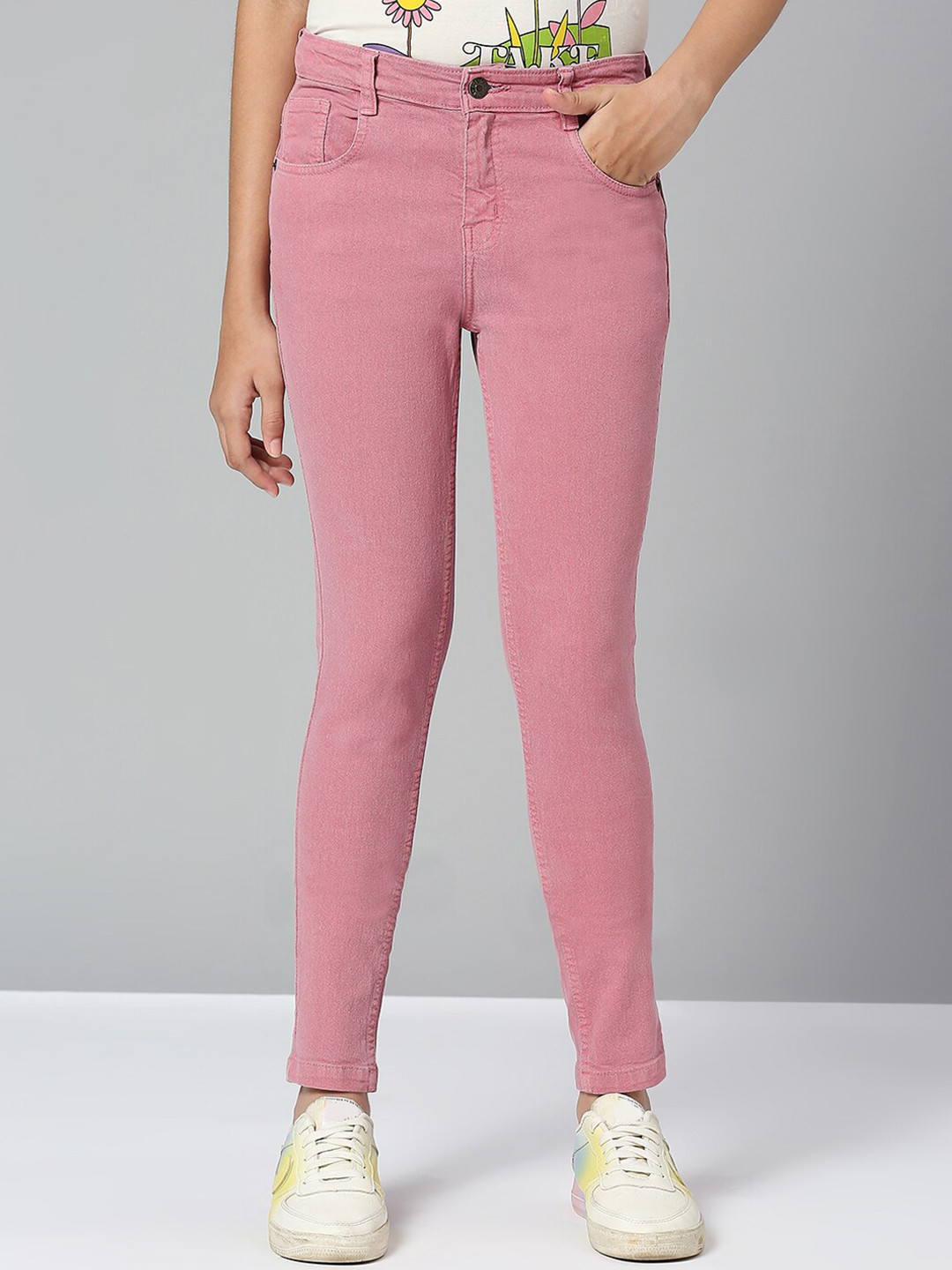 

JUSTICE Girls Mid-Rise Slim Fit Clean Look Jeans, Pink